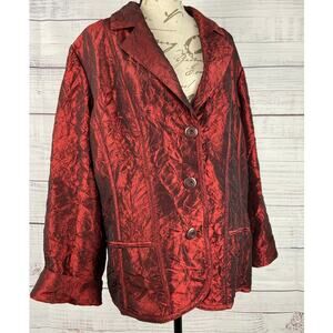 Chicos 3 Blazer Women XL Razzie Red Button Front Lapel Split Cuff Welted Pockets